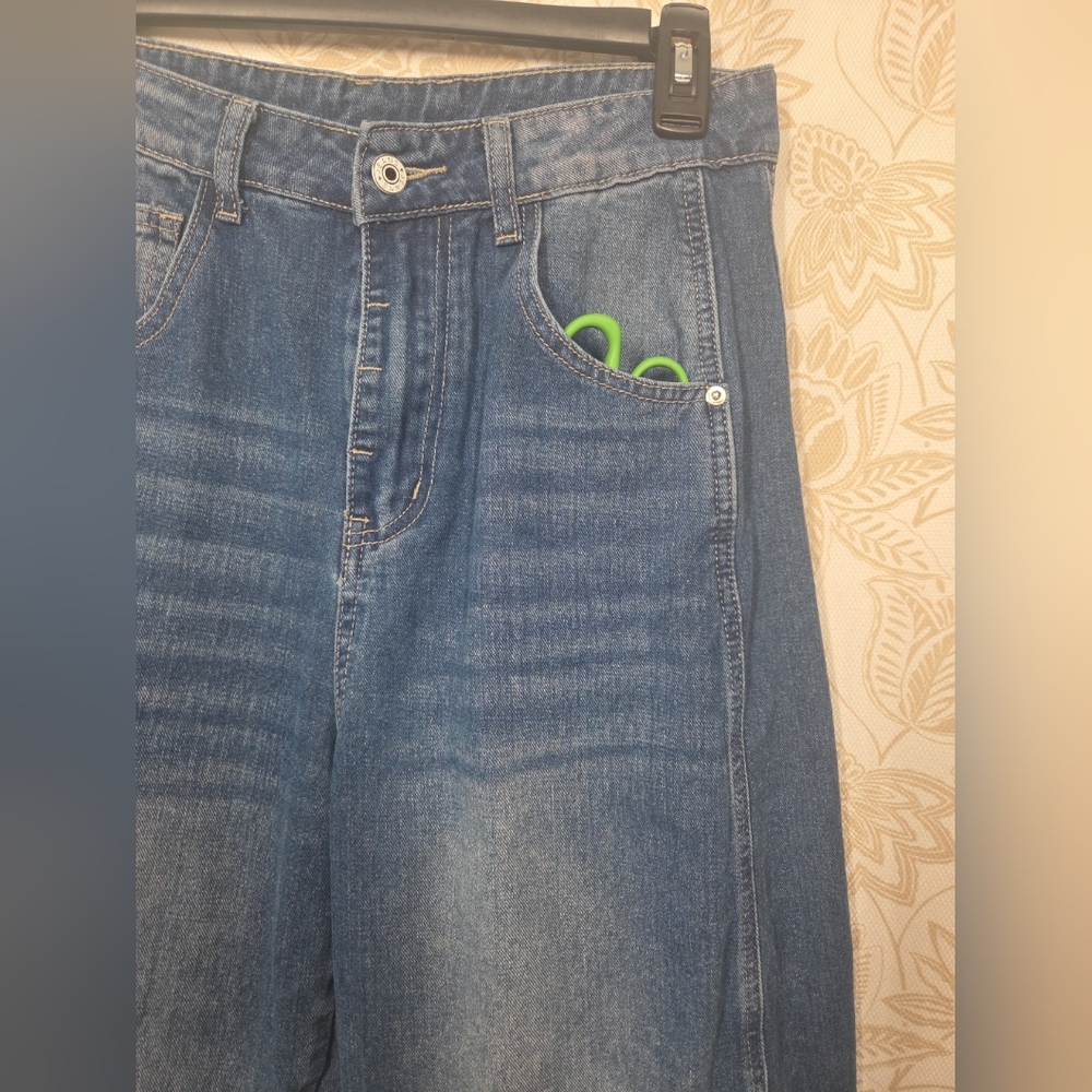 UNBRANDED WOMENS SLOUCHY BARREL 5 POCKET JEANS sz 8 EUC 90s BOHO DENIM DISTRESS - Picture 10 of 12